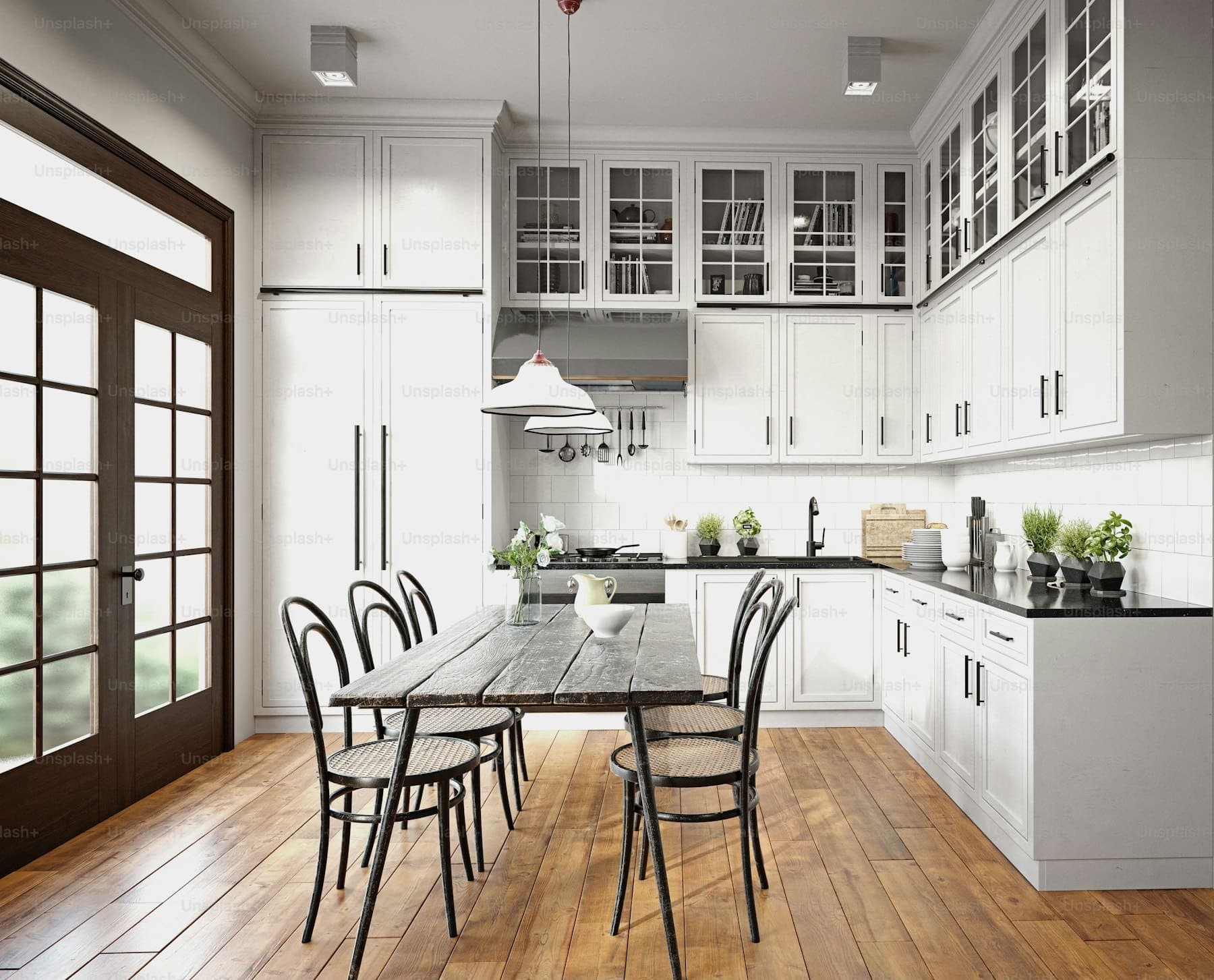 Remodeled kitchen with custom cabinetry and stone countertops